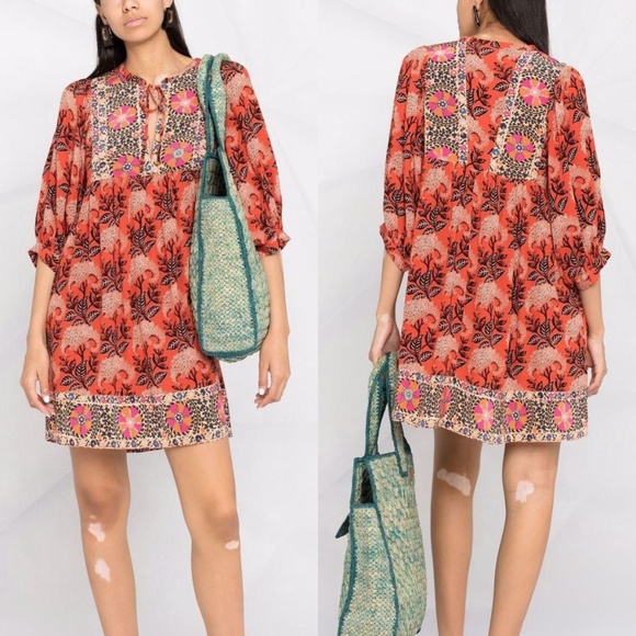 ba&sh BASH Gaia Multicolored Floral Tunic Mini Dress Size Small - Picture 2 of 10